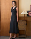 The Black Collared Frill Trim Linen Maxi Dress - Threadford
