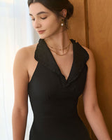 The Black Collared Frill Trim Linen Maxi Dress - Threadford