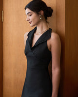 The Black Collared Frill Trim Linen Maxi Dress - Threadford