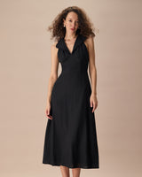 The Black Collared Frill Trim Linen Maxi Dress - Threadford