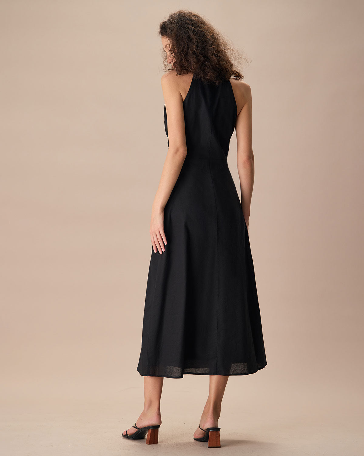 The Black Collared Frill Trim Linen Maxi Dress - Threadford