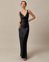 The Black Cowl Neck Sheath Satin Maxi Dress - Threadford