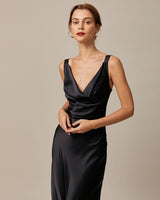 The Black Cowl Neck Sheath Satin Maxi Dress - Threadford