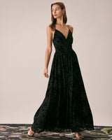 The Black Floral Flocked Mesh Slit Maxi Dress - Threadford