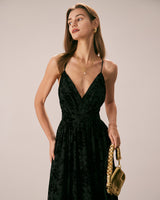 The Black Floral Flocked Mesh Slit Maxi Dress - Threadford