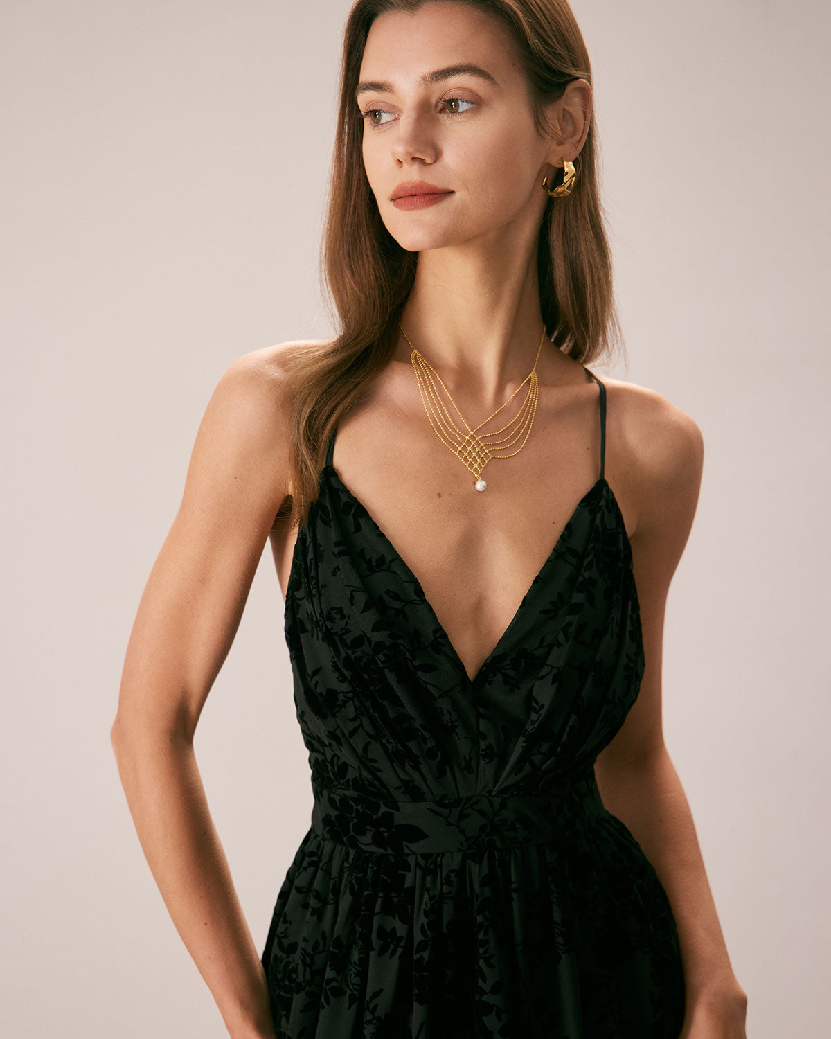 The Black Floral Flocked Mesh Slit Maxi Dress - Threadford