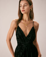 The Black Floral Flocked Mesh Slit Maxi Dress - Threadford