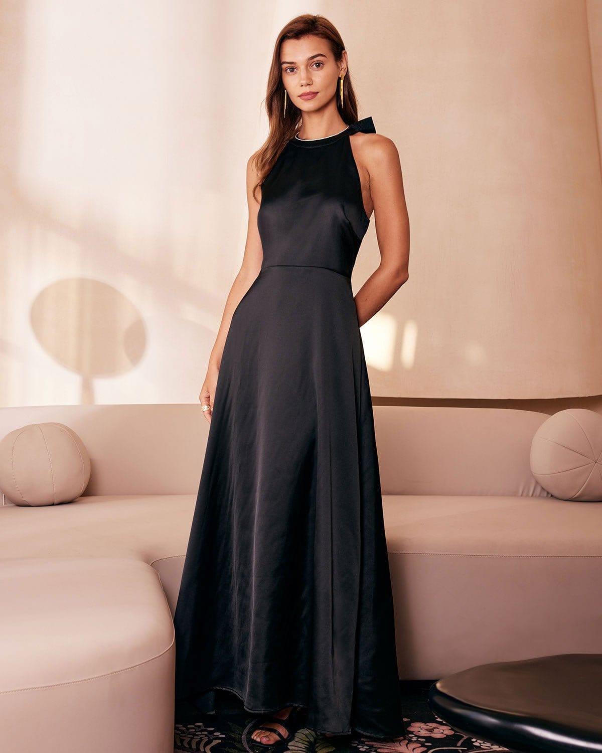 The Black Halter Bowknot Cutout Maxi Dress - Threadford