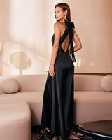 The Black Halter Bowknot Cutout Maxi Dress - Threadford