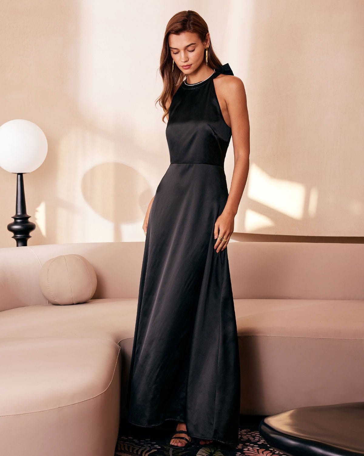 The Black Halter Bowknot Cutout Maxi Dress - Threadford
