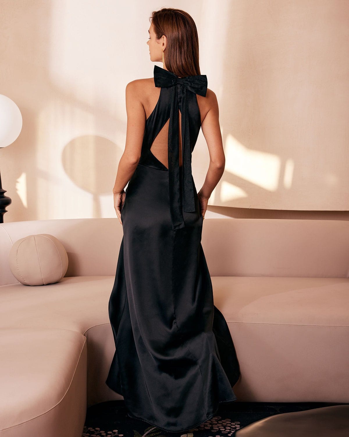 The Black Halter Bowknot Cutout Maxi Dress - Threadford