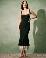 The Black Sweetheart Neck Bodycon Slip Maxi Dress - Threadford