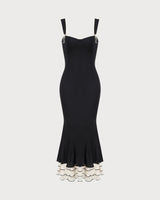 The Black Sweetheart Neck Bodycon Slip Maxi Dress - Threadford