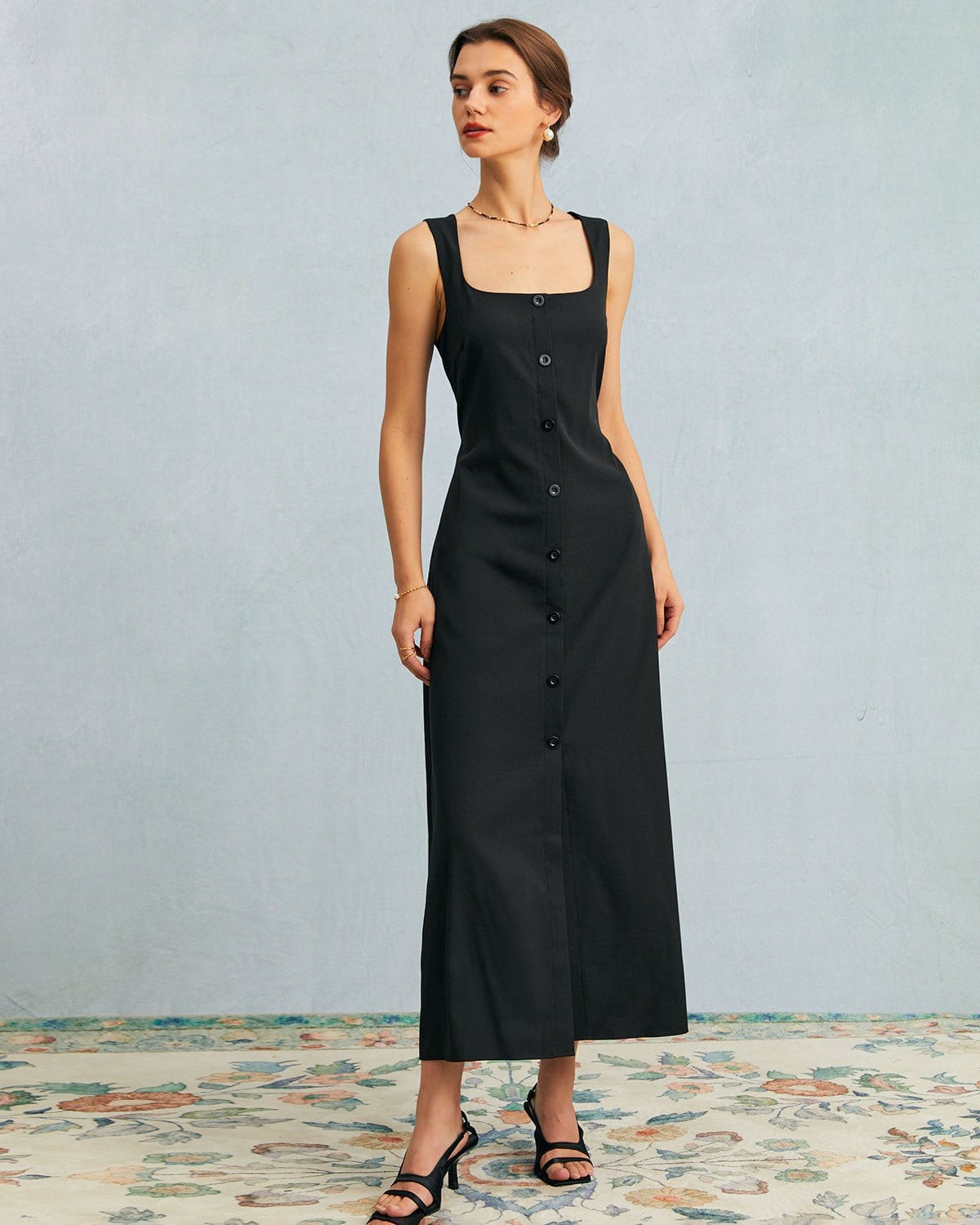 The Black U Neck Tie Back Sleeveless Maxi Dress - Threadford