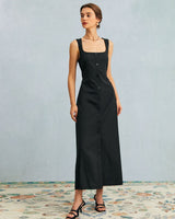 The Black U Neck Tie Back Sleeveless Maxi Dress - Threadford