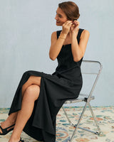 The Black U Neck Tie Back Sleeveless Maxi Dress - Threadford