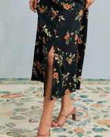The Black V Neck Floral Short Sleeve Maxi Dress - Threadford