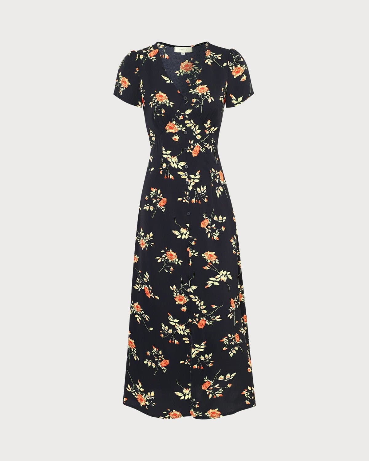 The Black V Neck Floral Short Sleeve Maxi Dress - Threadford