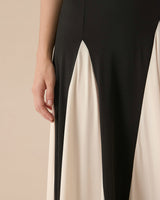 Women's Black Contrasting Pleated Slip Maxi Dress - Threadford