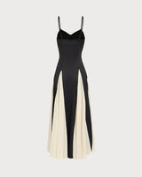 Women's Black Contrasting Pleated Slip Maxi Dress - Threadford