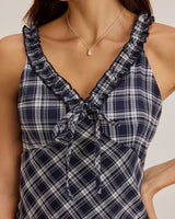Blue Plaid V Neck Slip Maxi Dress - Threadford