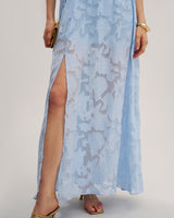 Blue Jacquard Slit Sleeveless Maxi Dress - Threadford