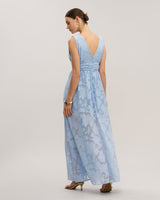 Blue Jacquard Slit Sleeveless Maxi Dress - Threadford