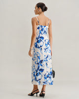Blue Floral Bohemian Slip Maxi Dress - Threadford