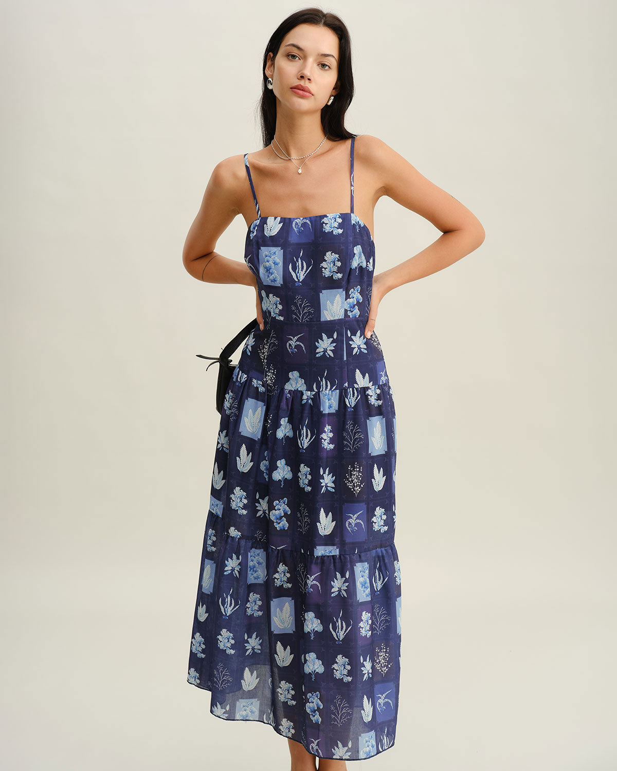Blue Floral Ruched Bohemian Slip Maxi Dress - Threadford