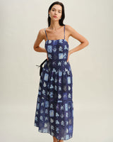 Blue Floral Ruched Bohemian Slip Maxi Dress - Threadford