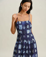 Blue Floral Ruched Bohemian Slip Maxi Dress - Threadford