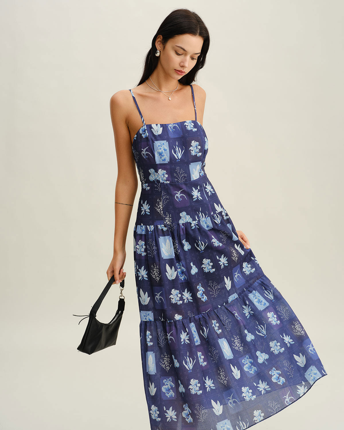 Blue Floral Ruched Bohemian Slip Maxi Dress - Threadford