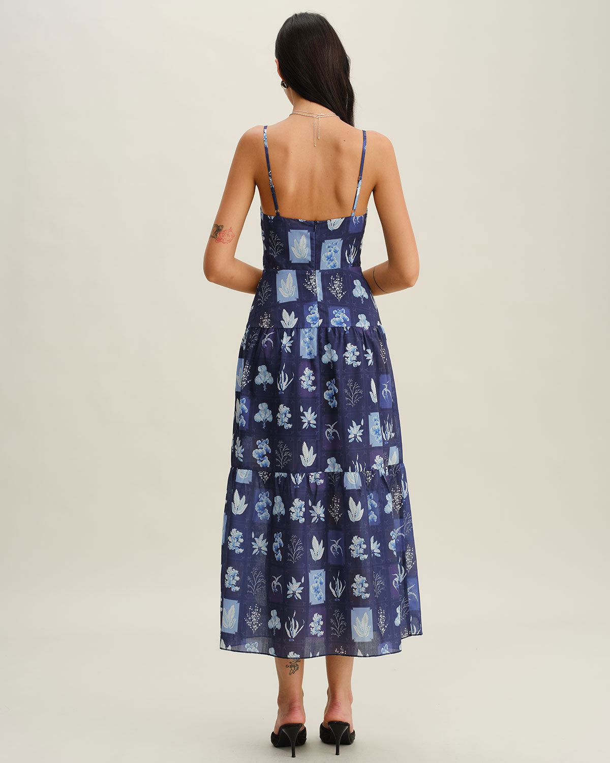 Blue Floral Ruched Bohemian Slip Maxi Dress - Threadford