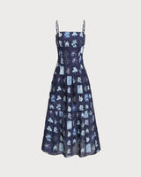 Blue Floral Ruched Bohemian Slip Maxi Dress - Threadford