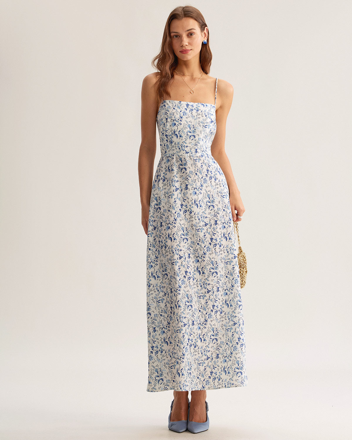 Blue Floral Slip Maxi Dress - Threadford