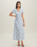 Blue Floral V Neck Button Maxi Dress - Threadford