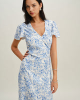 Blue Floral V Neck Button Maxi Dress - Threadford