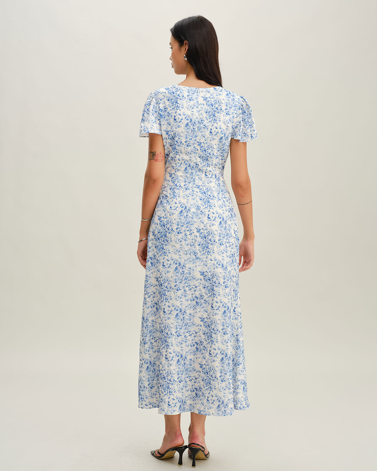Blue Floral V Neck Button Maxi Dress - Threadford