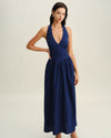 Blue Polka Dot Halter Maxi Dress - Threadford