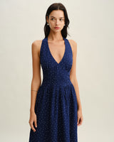 Blue Polka Dot Halter Maxi Dress - Threadford