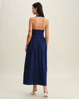 Blue Polka Dot Halter Maxi Dress - Threadford