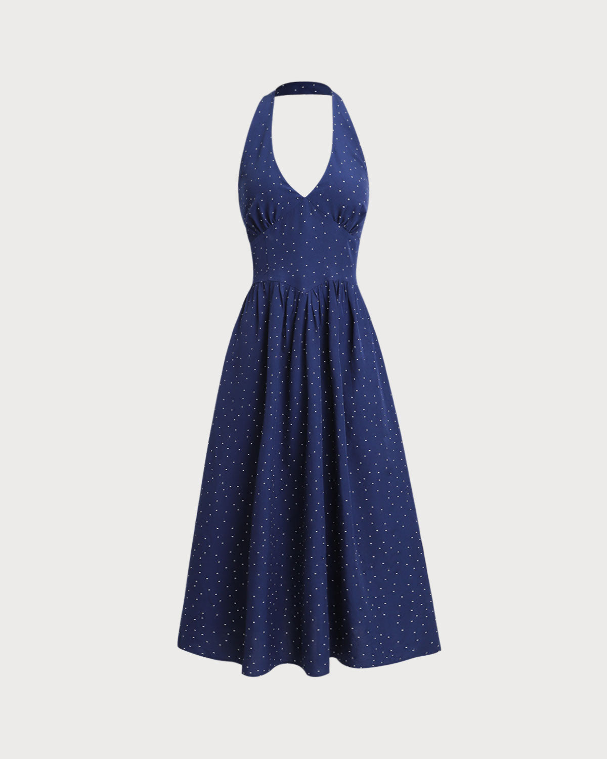 Blue Polka Dot Halter Maxi Dress - Threadford
