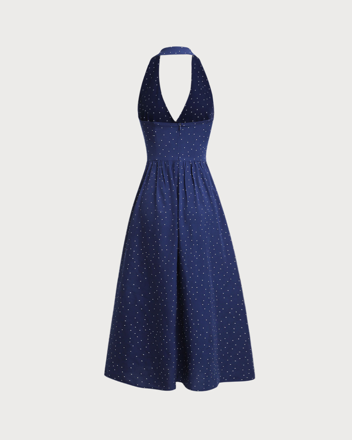 Blue Polka Dot Halter Maxi Dress - Threadford