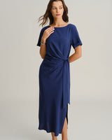 Blue Round Neck Short Sleeve Maxi Dress - Threadford