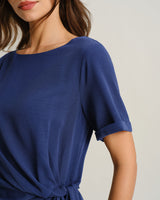 Blue Round Neck Short Sleeve Maxi Dress - Threadford