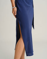 Blue Round Neck Short Sleeve Maxi Dress - Threadford