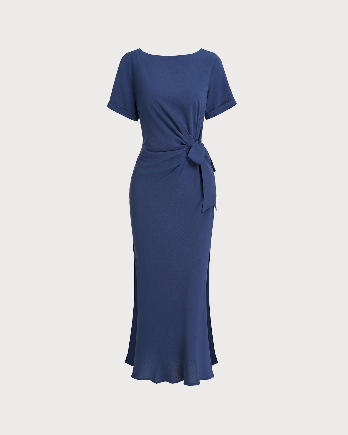 Blue Round Neck Short Sleeve Maxi Dress - Threadford