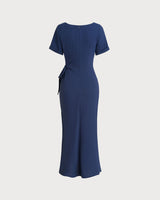 Blue Round Neck Short Sleeve Maxi Dress - Threadford