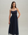 Blue Shirred Flowy Slip Maxi Dress - Threadford