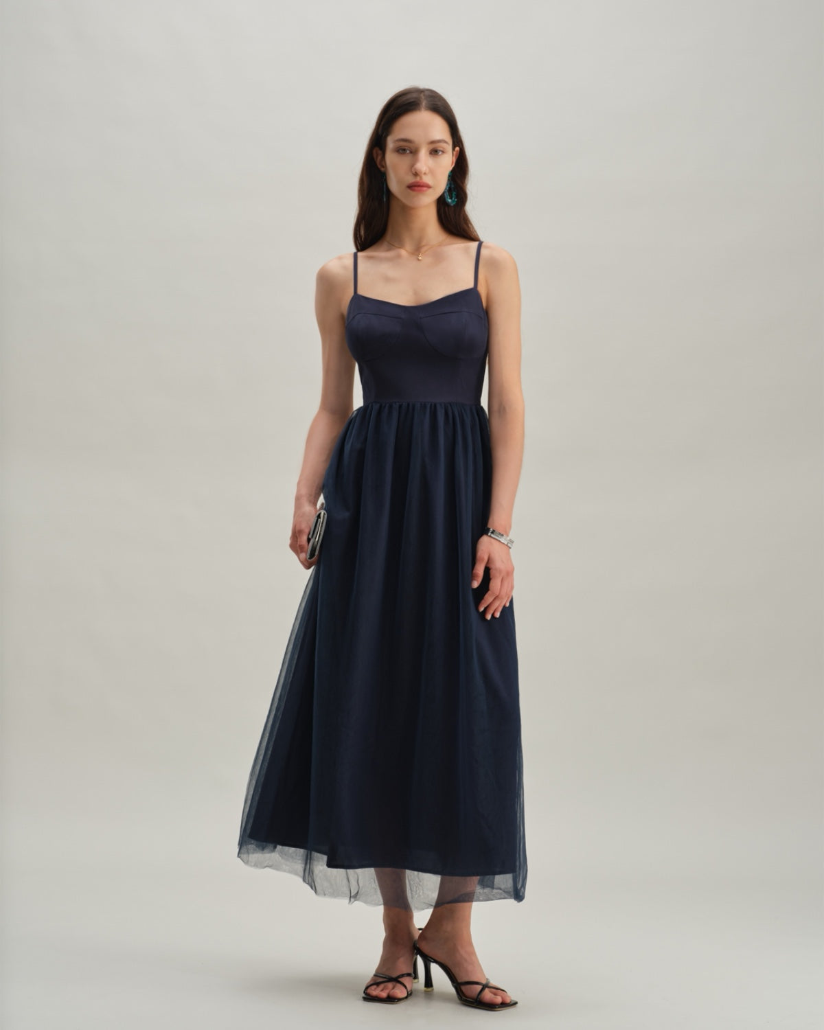 Blue Shirred Flowy Slip Maxi Dress - Threadford